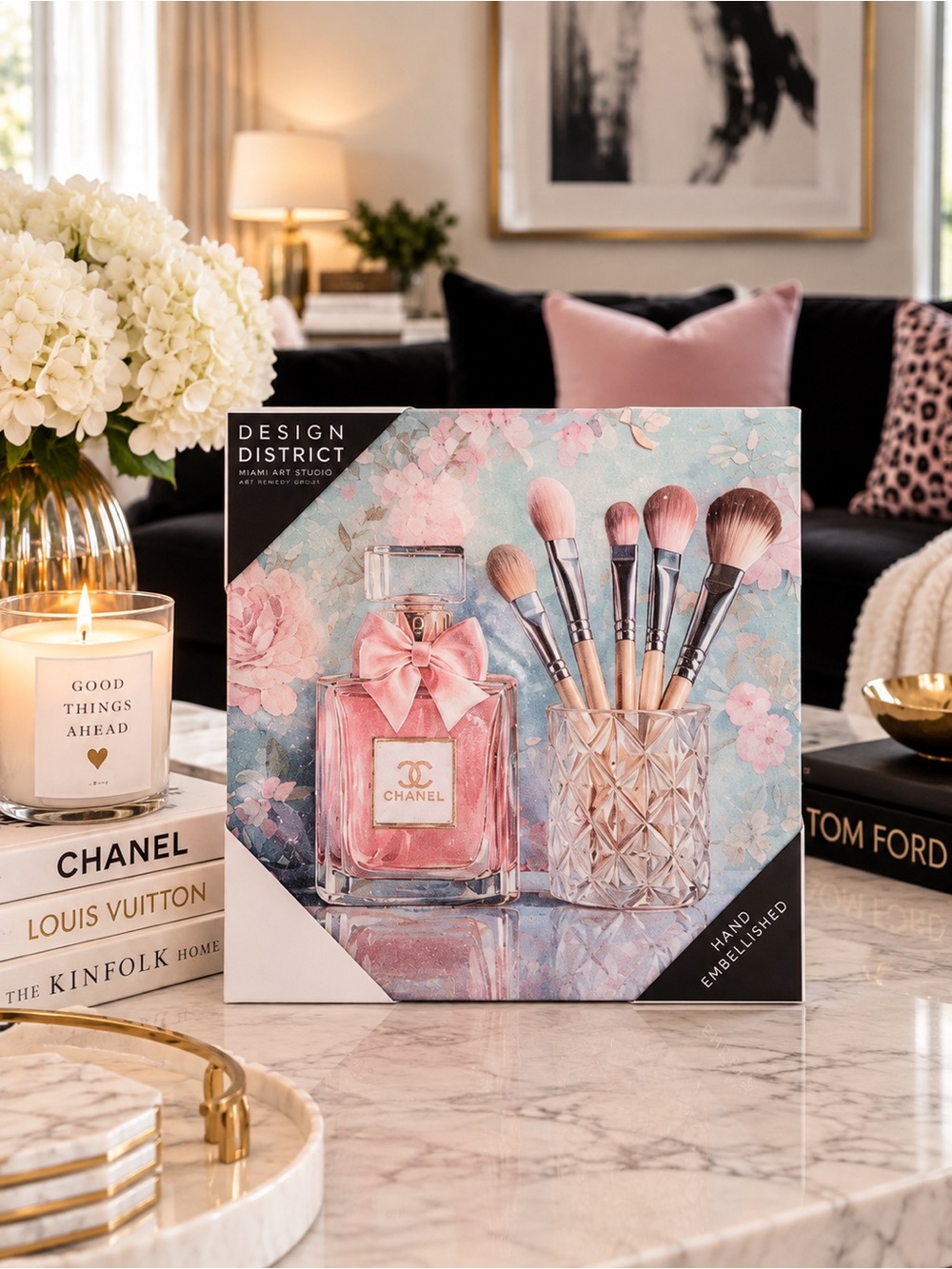 Design District Hand Embellished Perfume Makeup Glam Wall Art NEW